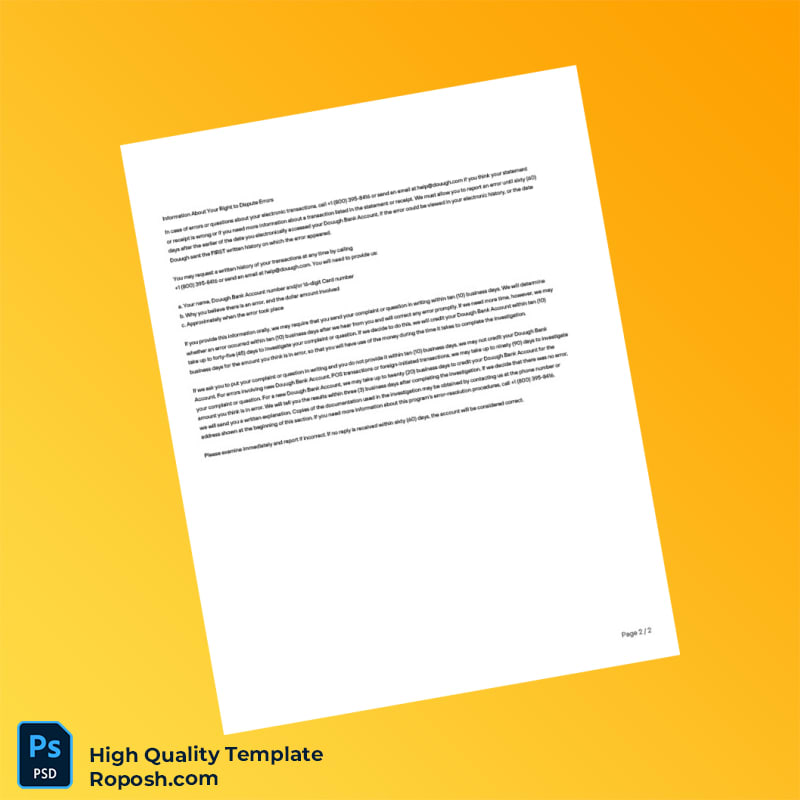 USA Dough Bank Account Statement Template in Word and PDF formats 2 page USA Dough Bank Account Statement Template in Word and PDF formats 2 page