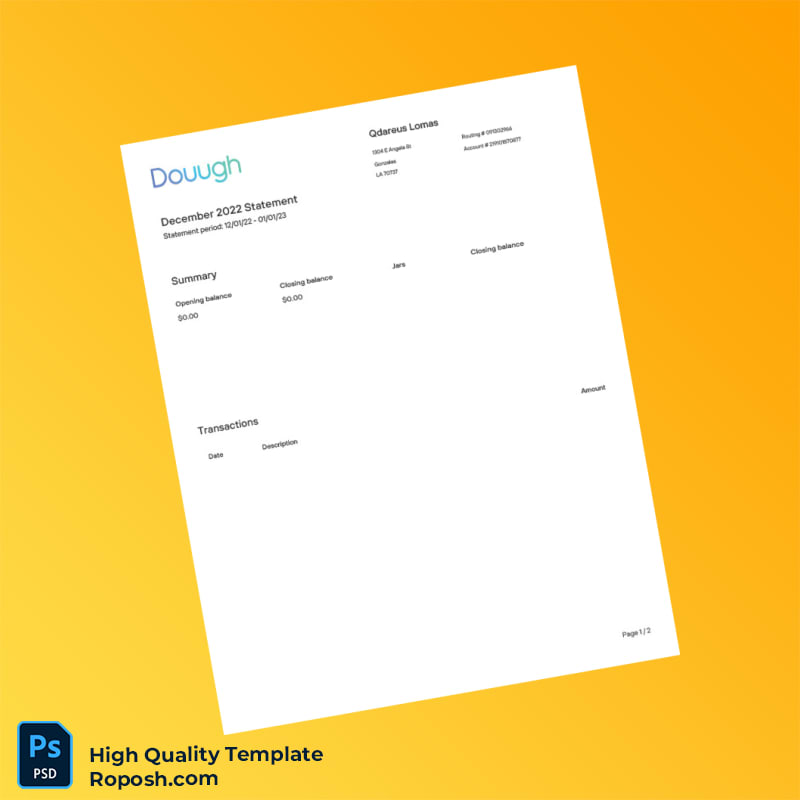 USA Dough Bank Account Statement Template in Word and PDF formats 2 page USA Dough Bank Account Statement Template in Word and PDF formats 2 page