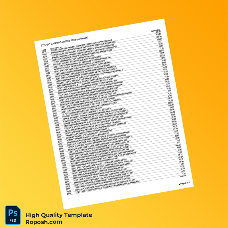 USA ETRADE Bank Statement Template in Word and PDF formats 5 page USA ETRADE Bank Statement Template in Word and PDF formats 5 page