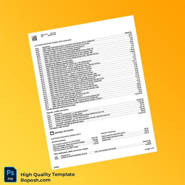 USA ETRADE Bank Statement Template in Word and PDF formats 5 page