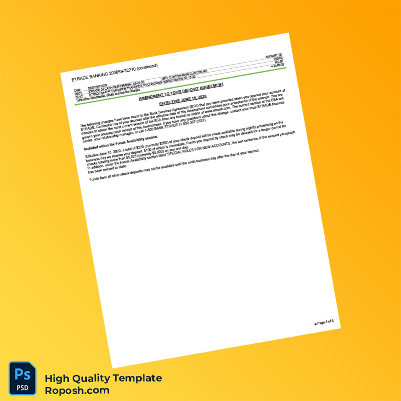 USA ETRADE Bank Statement Template in Word and PDF formats 5 page USA ETRADE Bank Statement Template in Word and PDF formats 5 page