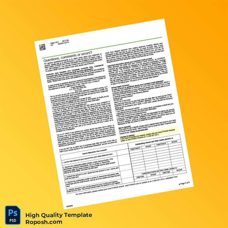 USA ETRADE Bank Statement Template in Word and PDF formats 5 page USA ETRADE Bank Statement Template in Word and PDF formats 5 page