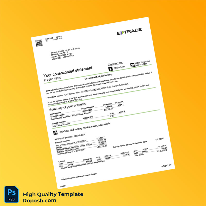 USA ETRADE Bank Statement Template in Word and PDF formats 5 page USA ETRADE Bank Statement Template in Word and PDF formats 5 page