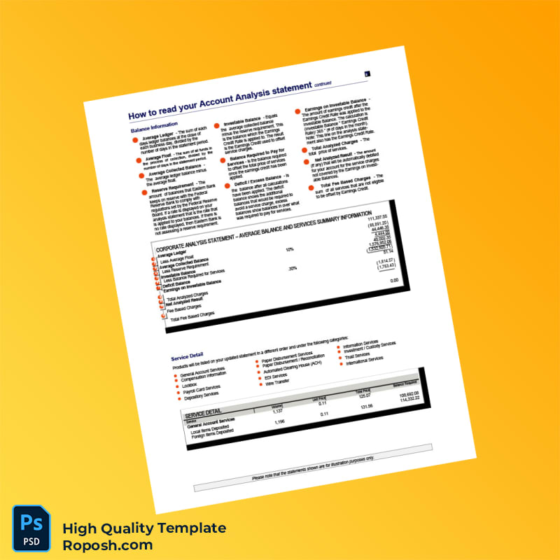 USA Eastern Bank Account Analysis Statement Template in Word and PDF formats 2 page USA Eastern Bank Account Analysis Statement Template in Word and PDF formats 2 page