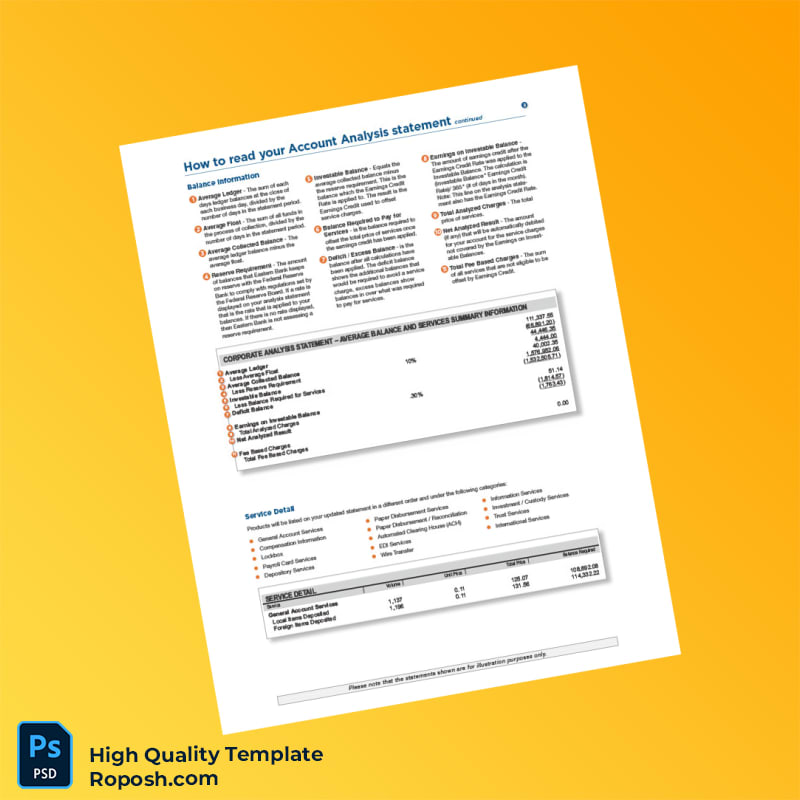 USA Eastern Bank Account Statement Template in Word and PDF formats 2 page USA Eastern Bank Account Statement Template in Word and PDF formats 2 page