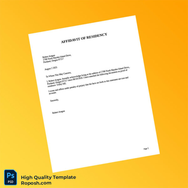 USA Editable Affidavit of Residency Template in Word and PDF formats