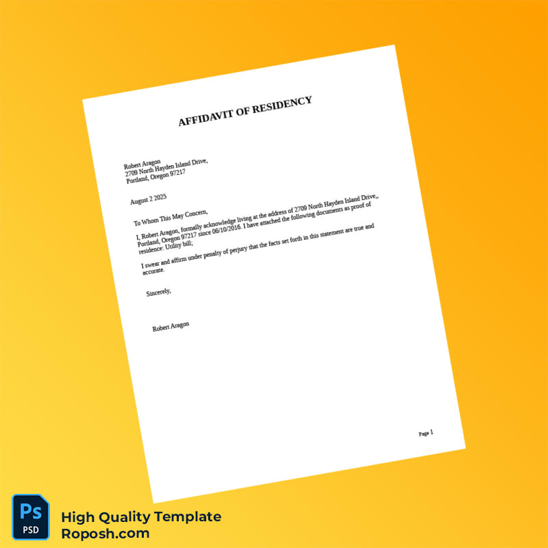 USA Editable Affidavit of Residency Template in Word and PDF formats USA Editable Affidavit of Residency Template in Word and PDF formats