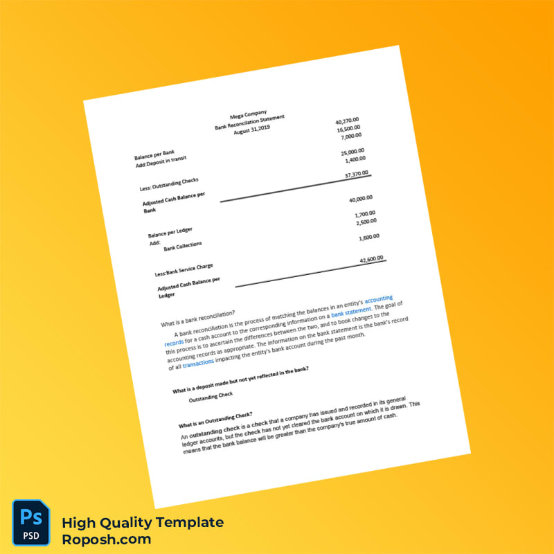USA Editable Bank Reconciliation Statement Template in Word and PDF formats 2 page USA Editable Bank Reconciliation Statement Template in Word and PDF formats 2 page