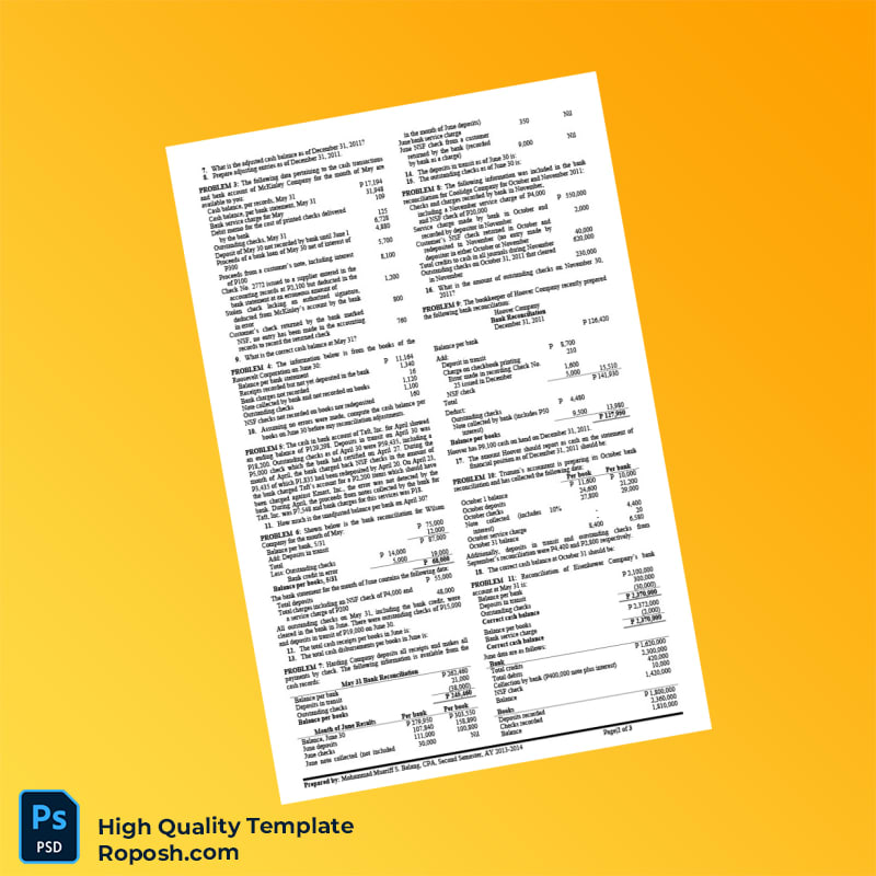 USA Editable Bank Reconciliation and Proof of Cash Template in Word and PDF formats 3 page USA Editable Bank Reconciliation and Proof of Cash Template in Word and PDF formats 3 page