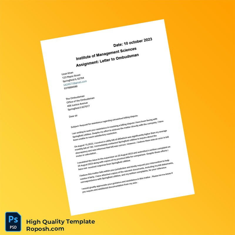 USA Editable Letter to Ombudsman Template in Word and PDF formats 2 page USA Editable Letter to Ombudsman Template in Word and PDF formats 2 page
