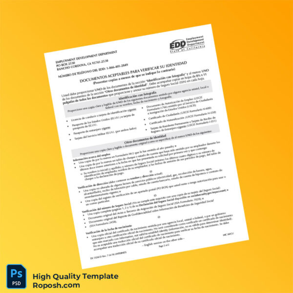 USA Employment Development Department Editable Identity Verification Document Template in Word and PDF formats 2 page