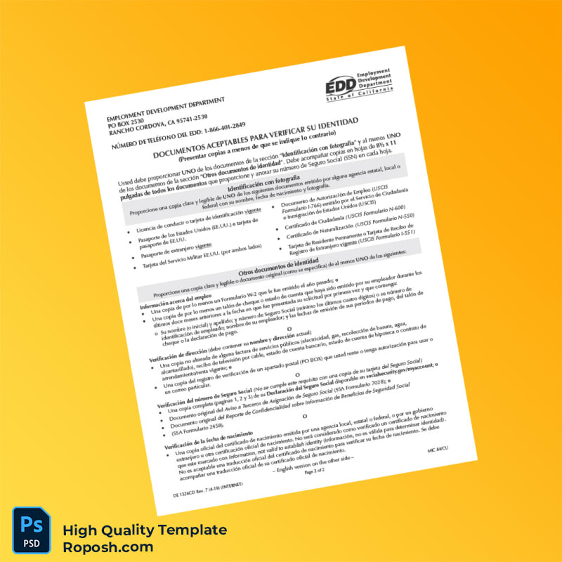 USA Employment Development Department Editable Identity Verification Document Template in Word and PDF formats 2 page USA Employment Development Department Editable Identity Verification Document Template in Word and PDF formats 2 page