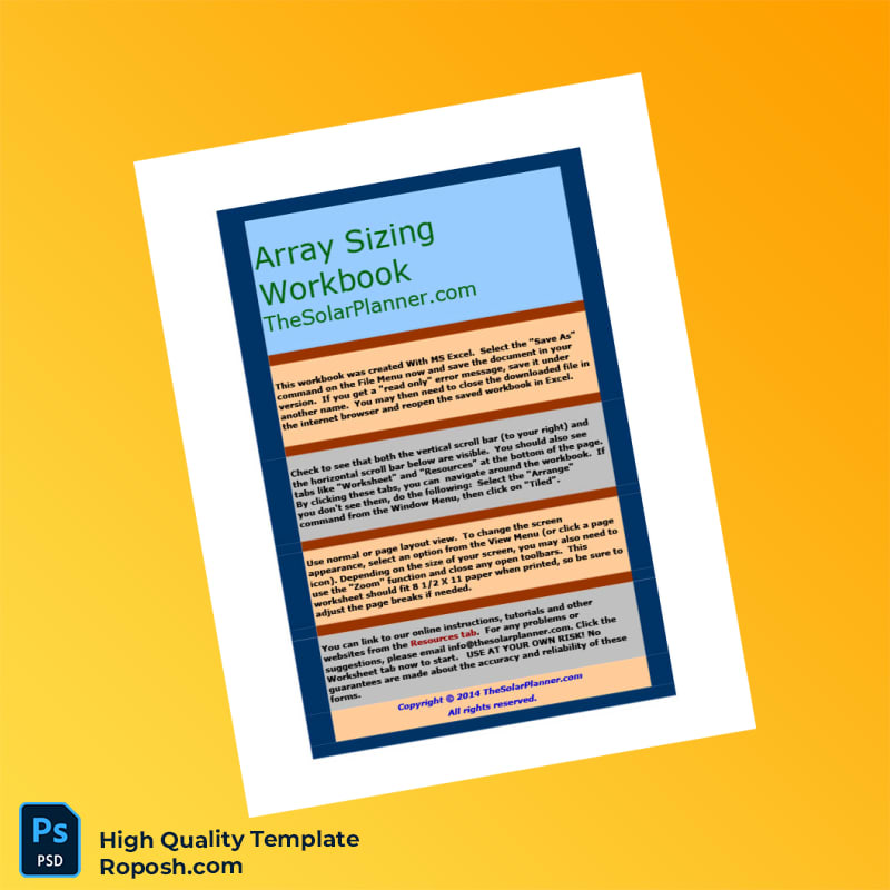 USA Energy Management Service Editable Array Sizing Workbook Template in Word and PDF formats 4 page USA Energy Management Service Editable Array Sizing Workbook Template in Word and PDF formats 4 page