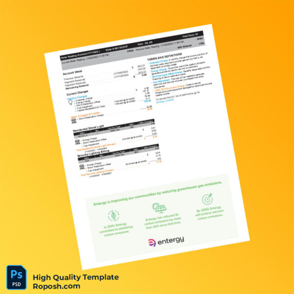 USA Entergy Editable Electricity Bill Template in Word and PDF formats 4 page