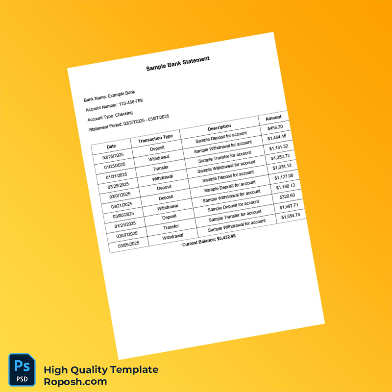 USA Example Bank Bank Statement Template in Word and PDF formats USA Example Bank Bank Statement Template in Word and PDF formats