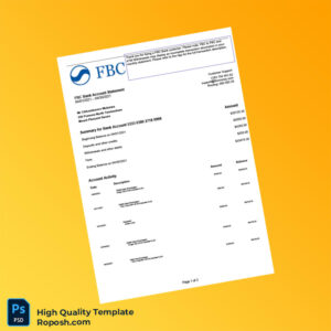 USA FBC Bank Account Statement Template in Word and PDF formats 2 page USA FBC Bank Account Statement Template in Word and PDF formats 2 page