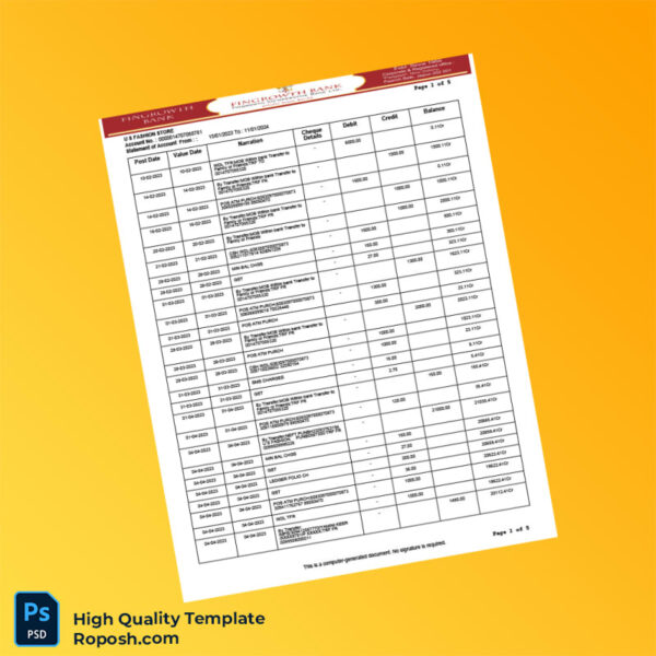 USA Fingrowth Co-op Bank Statement Template in Word and PDF formats 5 page