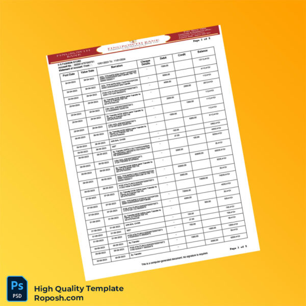USA Fingrowth Co-op Bank Statement Template in Word and PDF formats 5 page
