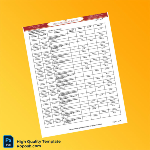 USA Fingrowth Co-op Bank Statement Template in Word and PDF formats 5 page