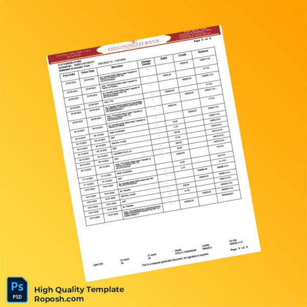 USA Fingrowth Co-op Bank Statement Template in Word and PDF formats 5 page