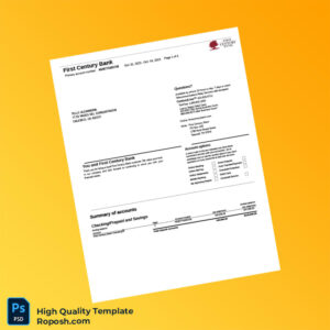 USA First Century Bank Account Statement Template in Word and PDF formats 4 page