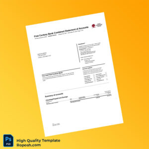 USA First Century Bank Bank Statement Template in Word and PDF formats 4 page