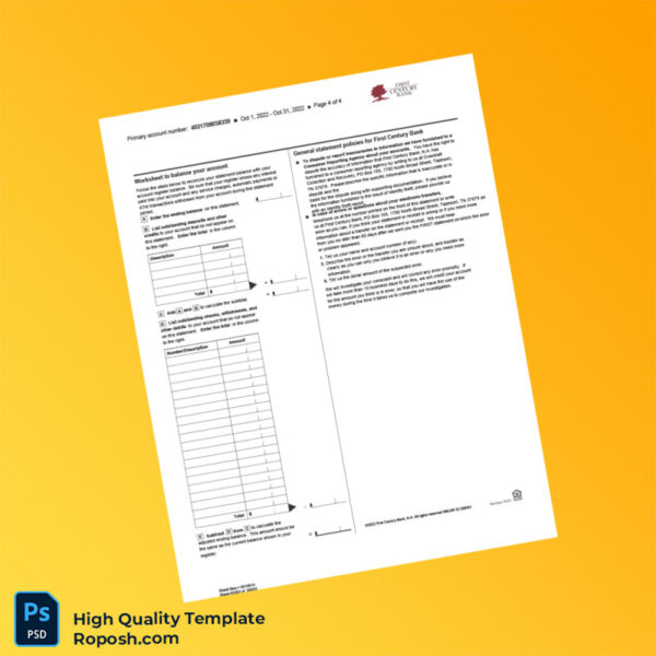 USA First Century Bank Combined Statement of Accounts Template in Word and PDF formats 4 page