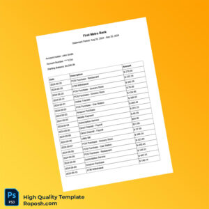 USA First Metro Bank Bank Statement Template in Word and PDF formats 2 page