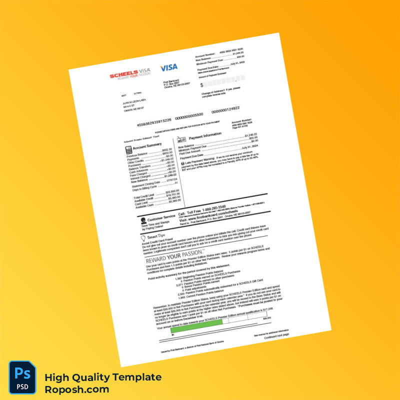 USA First National Bank of Omaha Credit Card Statement Template in Word and PDF formats 3 page USA First National Bank of Omaha Credit Card Statement Template in Word and PDF formats 3 page