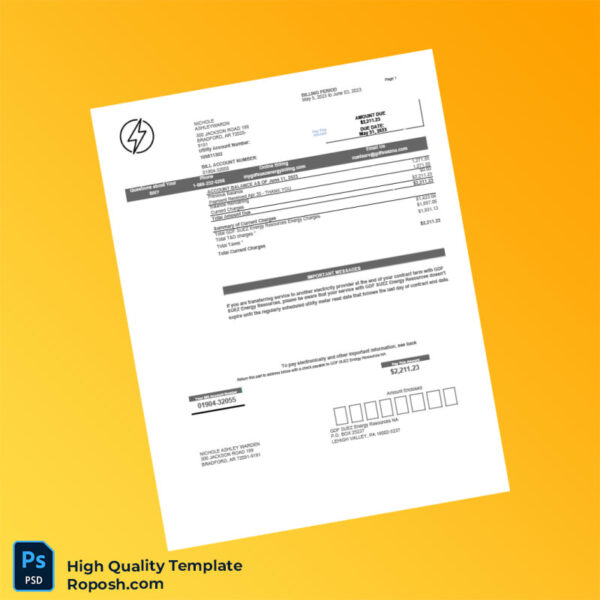 USA GDF SUEZ Energy Resources Editable Utility Bill Template in Word and PDF formats 4 page