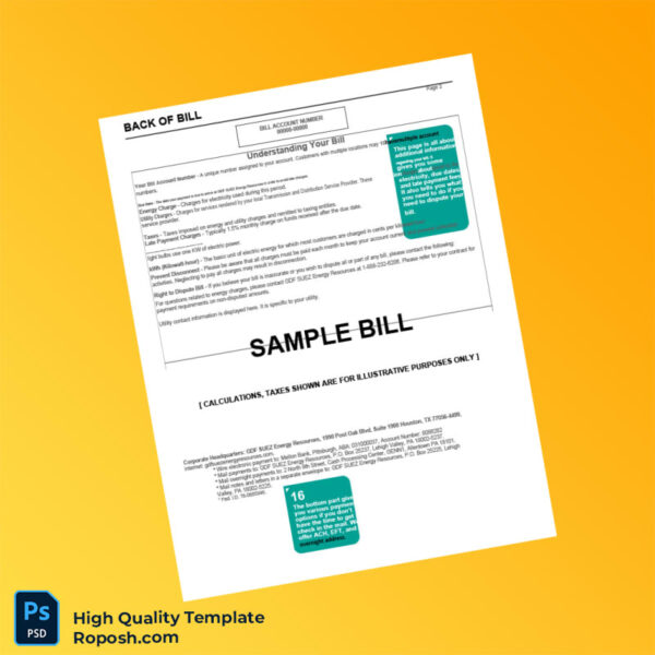 USA GDF SUEZ Energy Resources Editable Utility Bill Template in Word and PDF formats 4 page