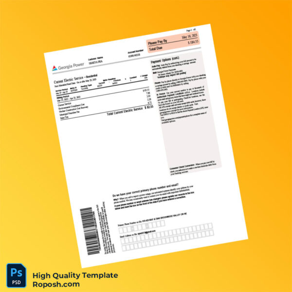 USA Georgia Power Editable Electricity Bill Template in Word and PDF formats 3 page