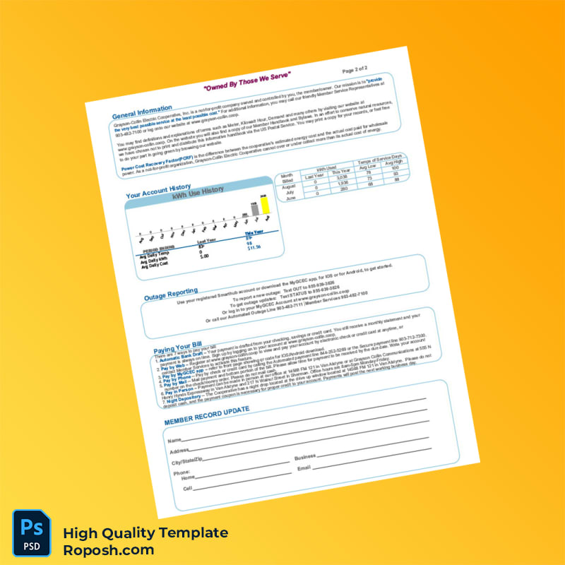 USA Grayson-Collin Electric Cooperative Editable Electricity Bill Template in Word and PDF formats 2 page USA Grayson-Collin Electric Cooperative Editable Electricity Bill Template in Word and PDF formats 2 page