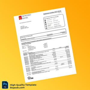 USA Howard Bank Statement Template in Word and PDF formats USA Howard Bank Statement Template in Word and PDF formats