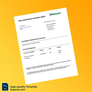 USA Huntington National Bank Statement Template in Word and PDF formats 3 page