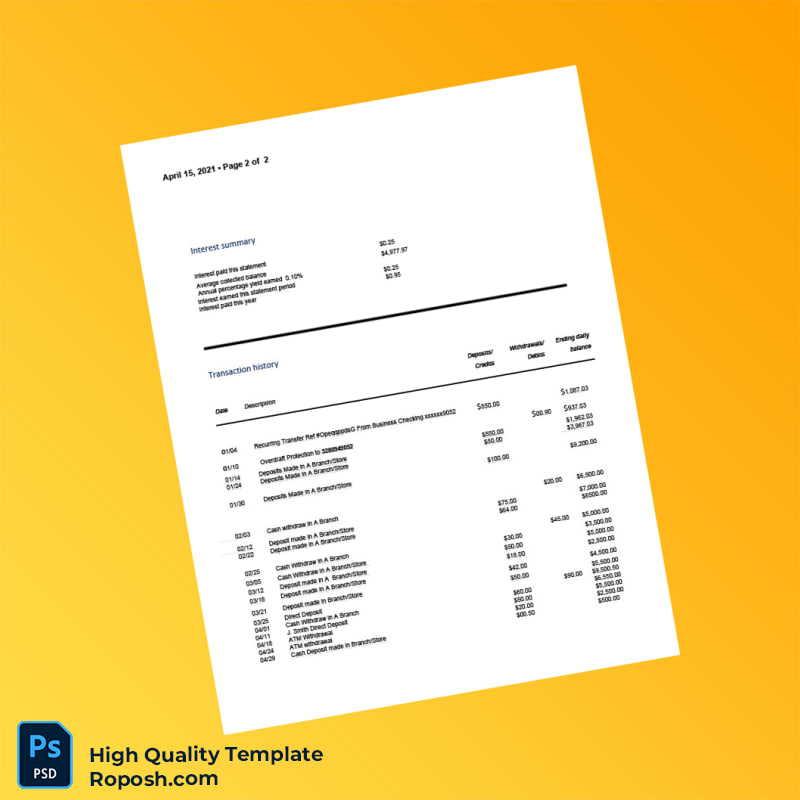 USA Huntington National Bank Statement Template in Word and PDF formats 3 page USA Huntington National Bank Statement Template in Word and PDF formats 3 page