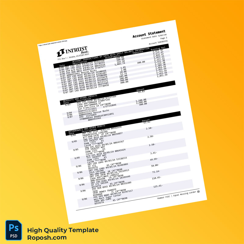 USA INTRUST Bank Statement Template in Word and PDF formats 4 page USA INTRUST Bank Statement Template in Word and PDF formats 4 page