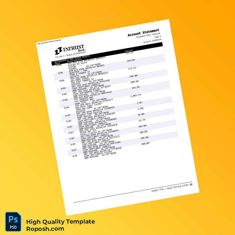 USA INTRUST Bank Statement Template in Word and PDF formats 4 page USA INTRUST Bank Statement Template in Word and PDF formats 4 page
