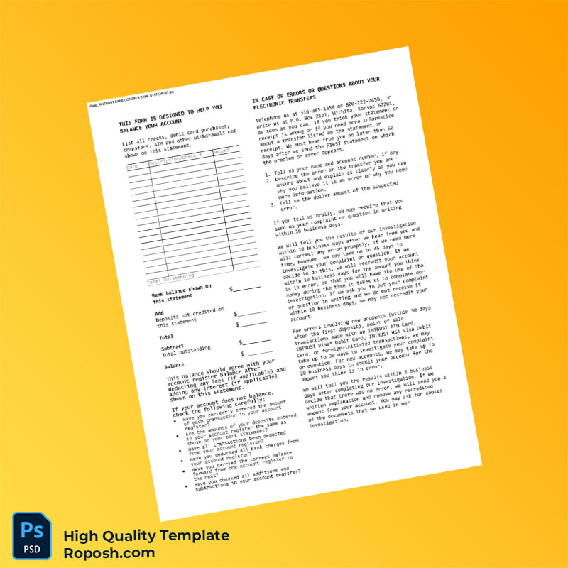 USA INTRUST Bank Statement Template in Word and PDF formats 4 page USA INTRUST Bank Statement Template in Word and PDF formats 4 page