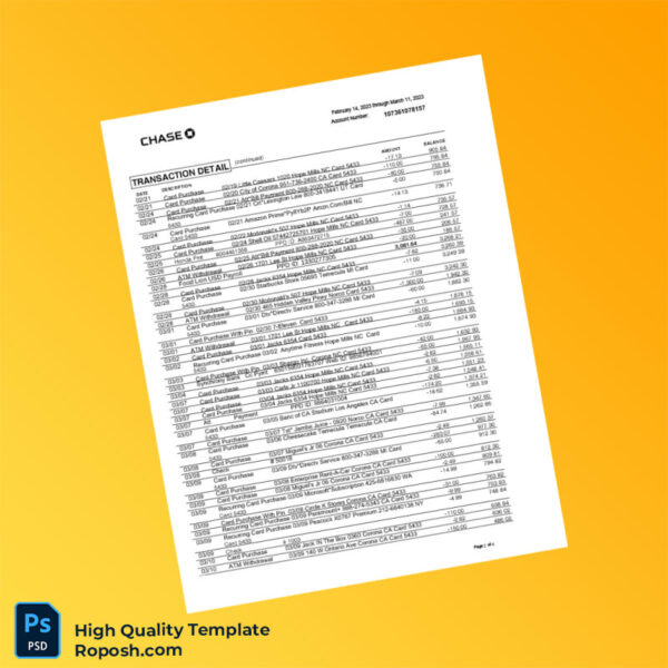 USA JPMorgan Chase Bank Statement Template in Word and PDF formats 4 page