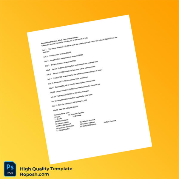 USA Kokako Inc Editable Journal Entries Template in Word and PDF formats 2 page