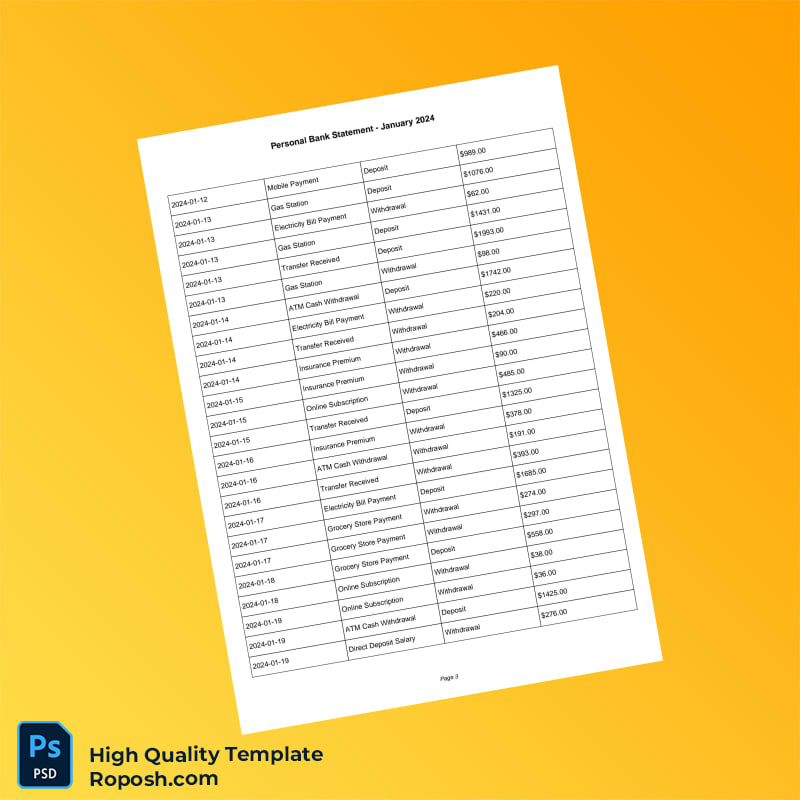 USA M T Bank Statement Template in Word and PDF formats 7 page USA M T Bank Statement Template in Word and PDF formats 7 page