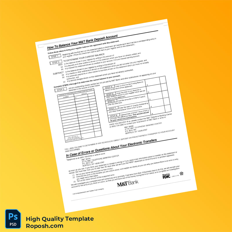 USA M T Bank Statement Template in Word and PDF formats 7 page USA M T Bank Statement Template in Word and PDF formats 7 page