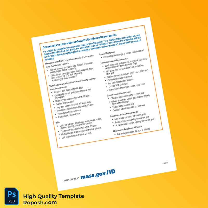 USA Massachusetts Registry of Motor Vehicles Editable Identity Document Template in Word and PDF formats 2 page USA Massachusetts Registry of Motor Vehicles Editable Identity Document Template in Word and PDF formats 2 page