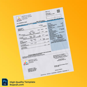 USA Memphis Light Gas and Water Division Editable Utility Bill Template in Word and PDF formats