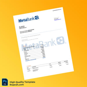 USA Metabank Checking Account Statement Template in Word and PDF formats 4 page