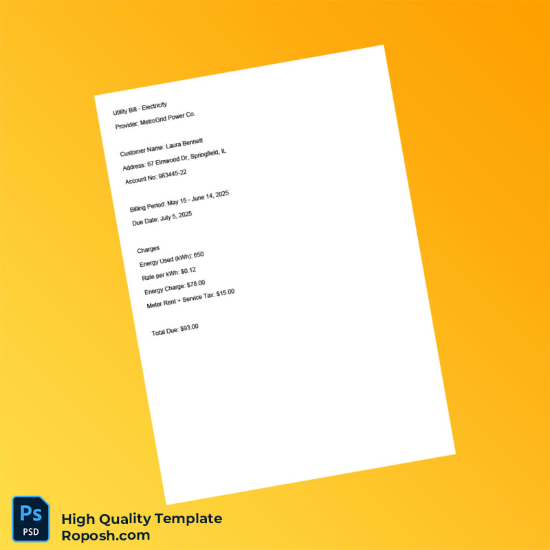 USA MetroGrid Power Co Editable Electricity Bill Template in Word and PDF formats USA MetroGrid Power Co Editable Electricity Bill Template in Word and PDF formats