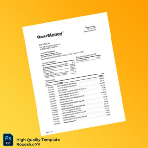 USA MoneyLion Account Statement Template in Word and PDF formats 2 page