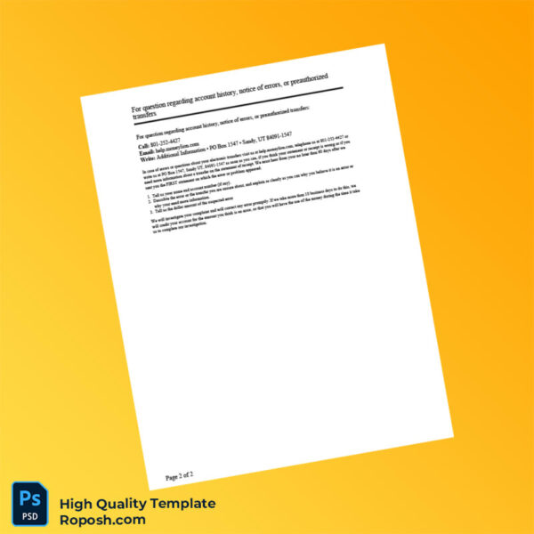 USA MoneyLion Account Statement Template in Word and PDF formats 2 page