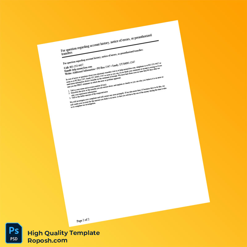 USA MoneyLion Account Statement Template in Word and PDF formats 2 page USA MoneyLion Account Statement Template in Word and PDF formats 2 page